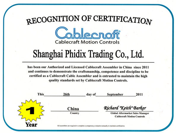 Chiny Phidix Motion Controls (Shanghai) Co., Ltd. Certyfikaty